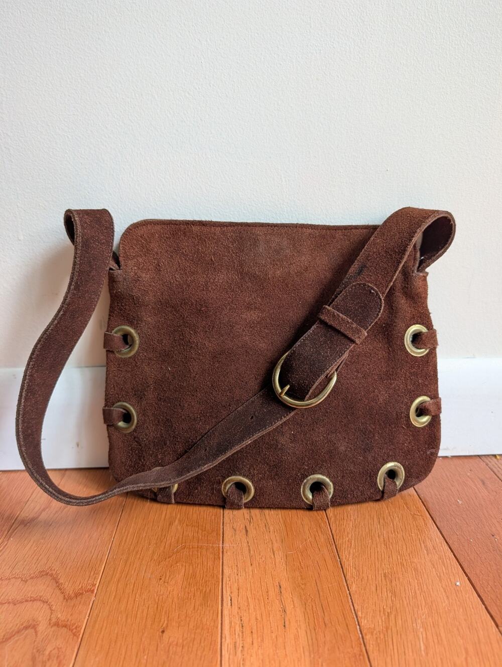 Vintage 70s Boho Rustic Western Style Shoulder Bag Suede Festival Folk Hippy